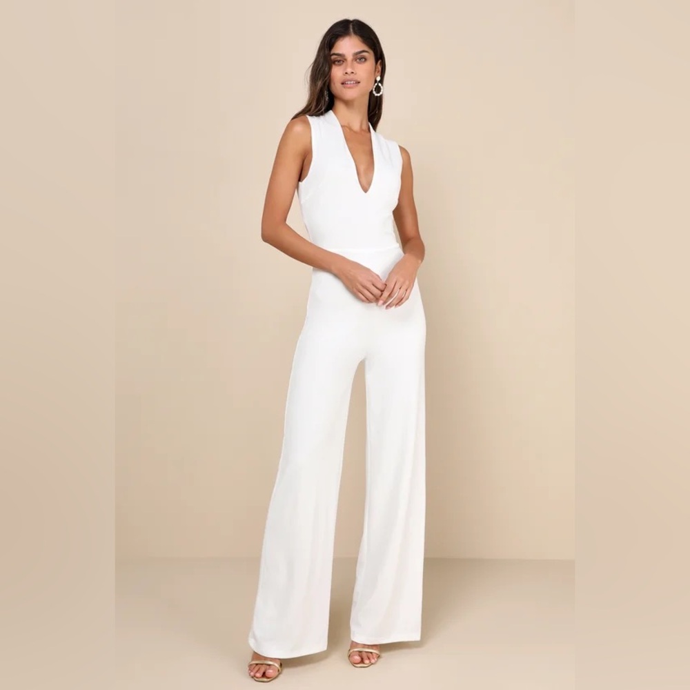 Thinking Out Loud White Backless Jumpsuit